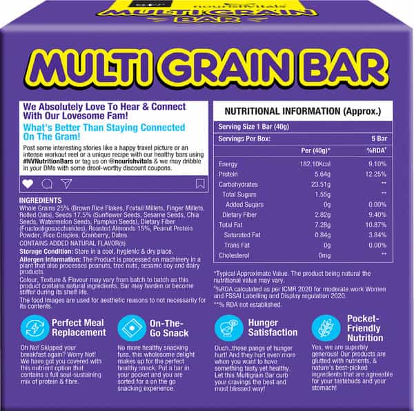 Nourishvitals Multigrain Nuts N Seeds Bar 100% Natural Plant Rich In Vitamins & Minerals 200G