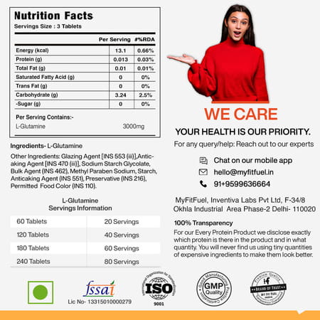 Myfitfuel L-Glutamine (3000 Mg) (60 Tablets)| Amino Acid