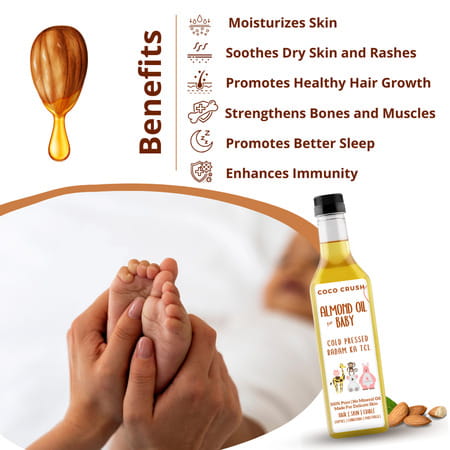 Cold Pressed Almond Oil For Baby Body | Face | Hair Massage | 100% Natural - 500ml
