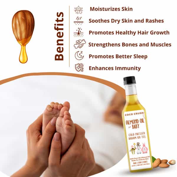 Cold Pressed Almond Oil For Baby Body | Face | Hair Massage | 100% Natural - 500Ml