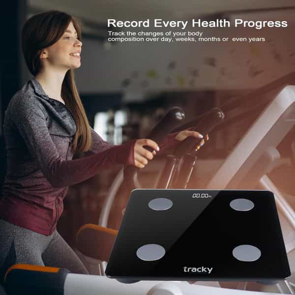 Tracky 4 Electrode Weighing Scale | Sync 13 Body Metrics Via App | Smart Bmi & Body Fat Analyzer
