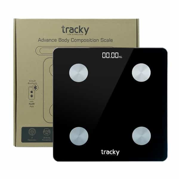 Tracky 4 Electrode Weighing Scale | Sync 13 Body Metrics Via App | Smart Bmi & Body Fat Analyzer