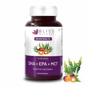 Bliss Welness Vegan Omega 3 Dha Epa Mct 1000mg Algae Oil - 60 Vegetarian Capsules