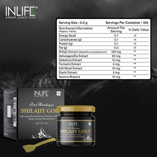 Inlife Shilajit Gold | Original Himalayan Shilajeet Resin | 75% Fulvic Acid | Lab Tested - 20G