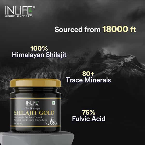Inlife Shilajit Gold | Original Himalayan Shilajeet Resin | 75% Fulvic Acid | Lab Tested - 20G