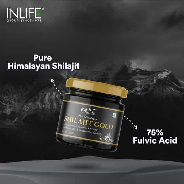 Inlife Shilajit Gold | Original Himalayan Shilajeet Resin | 75% Fulvic Acid | Lab Tested - 20G