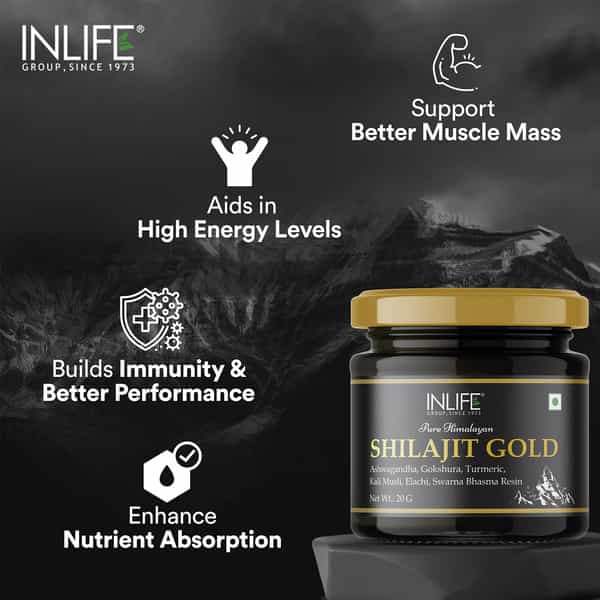 Inlife Shilajit Gold | Original Himalayan Shilajeet Resin | 75% Fulvic Acid | Lab Tested - 20G