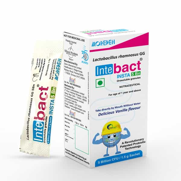 Morepen Intebact Insta 5Bn Cfu |Probiotics Supplement For Gut Health | Vanilla Flavour - 6 Sachets