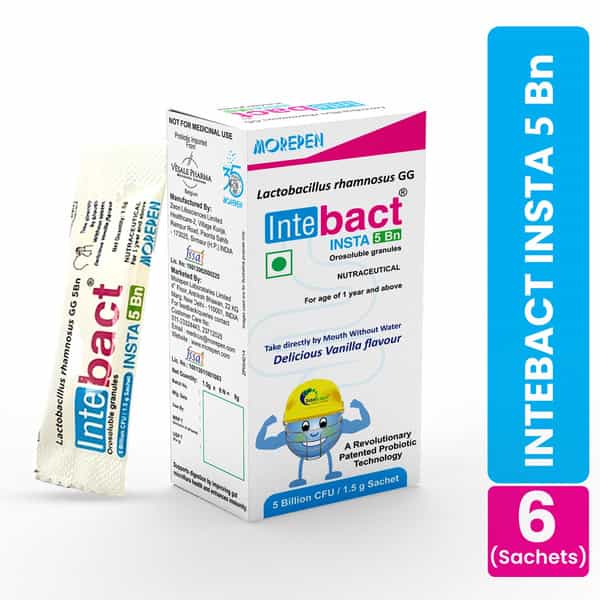 Morepen Intebact Insta 5Bn Cfu |Probiotics Supplement For Gut Health | Vanilla Flavour - 6 Sachets