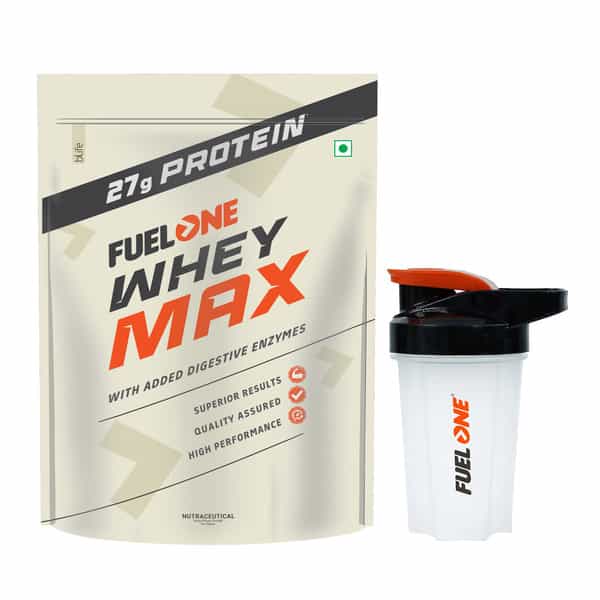 Fuel One Whey Protein Max Pouch Pack (Mango | 1 Kg / 2.2 Lb) Fuel One Shaker | Black | 500 Ml