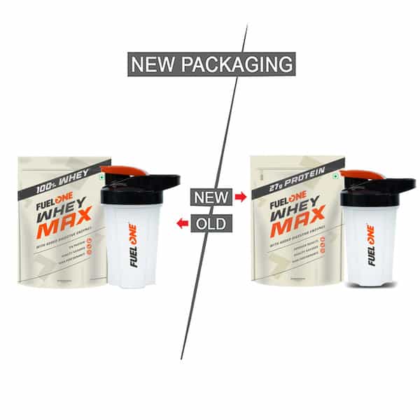 Fuel One Whey Protein Max Pouch Pack (Mango | 1 Kg / 2.2 Lb) Fuel One Shaker | Black | 500 Ml