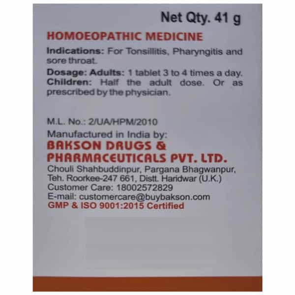 Baksons Homoeopathy Tonsil Aid Paediatric Tablet 25 No's