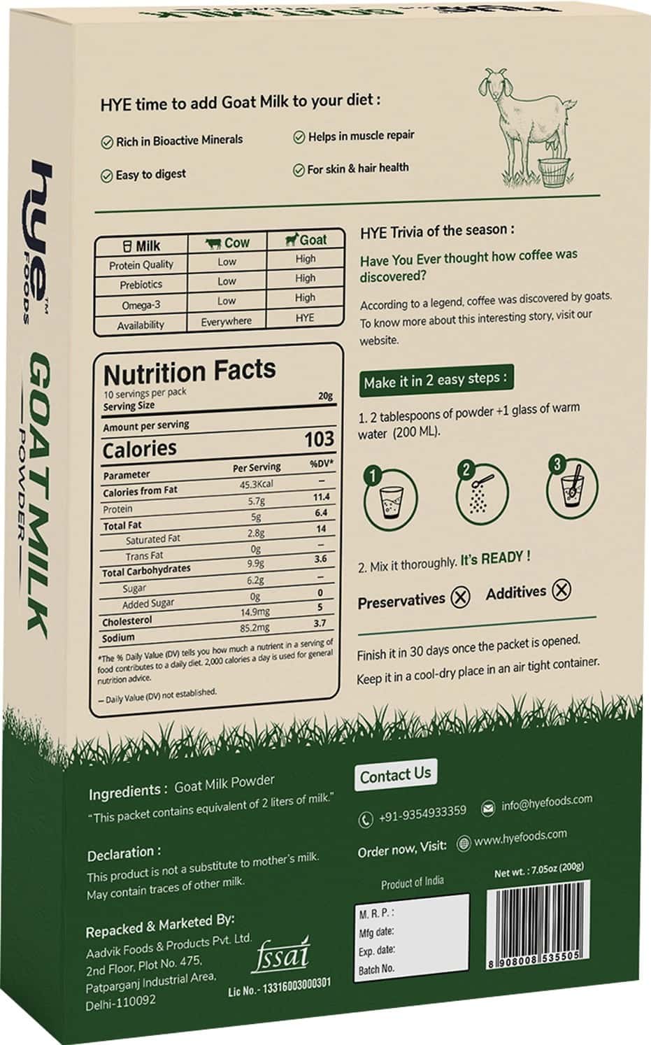 Buy HYE GOAT MILK POWDER 200G Online & Get Upto 60 OFF at PharmEasy