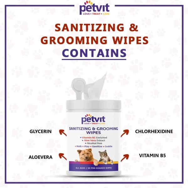 Petvit Cleansing & Grooming Wipes For Dog And Cat Enriched With Vitamin B5 & Aloe Vera - 50 Wipes