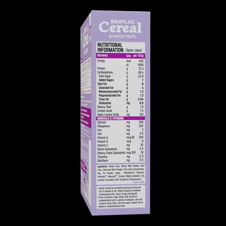 Braylac Cereal Mixed Fruit | 300 Gm |For 10 To 24 Months Baby | Bag In Box