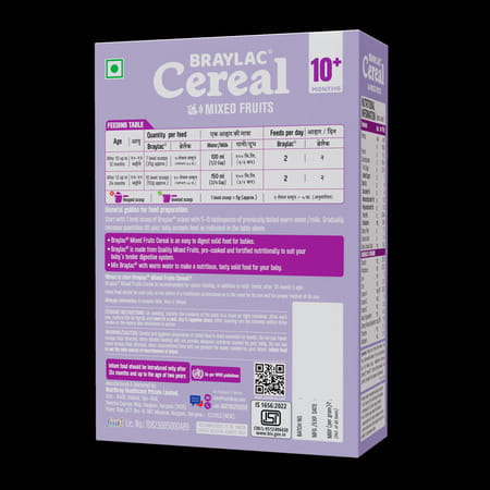 Braylac Cereal Mixed Fruit | 300 Gm |For 10 To 24 Months Baby | Bag In Box