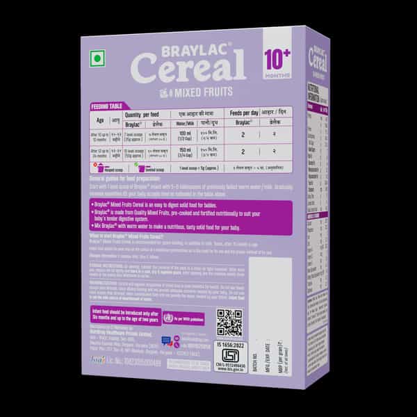 Braylac Cereal Mixed Fruit | 300 Gm |For 10 To 24 Months Baby | Bag In Box