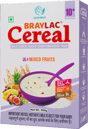 Braylac Cereal Mixed Fruit | 300 Gm |For 10 To 24 Months Baby | Bag In Box