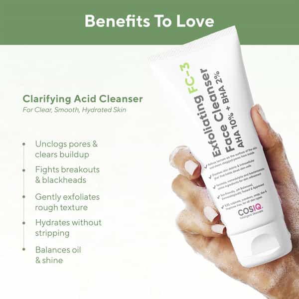 Cos-Iq Exfoliating Face Wash Fc-3 Aha Glycolic Acid & Bha Salicylic Acid 2%Ww | Men & Women 100 Ml
