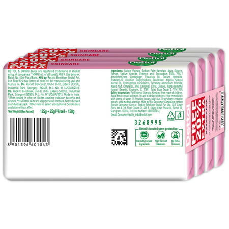 Dettol Skincare Moisturizing Beauty Bathing Soap Bar 125gm Pack Of 4
