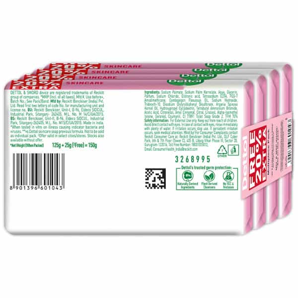 Dettol Skincare Moisturizing Beauty Bathing Soap Bar 125Gm Pack Of 4