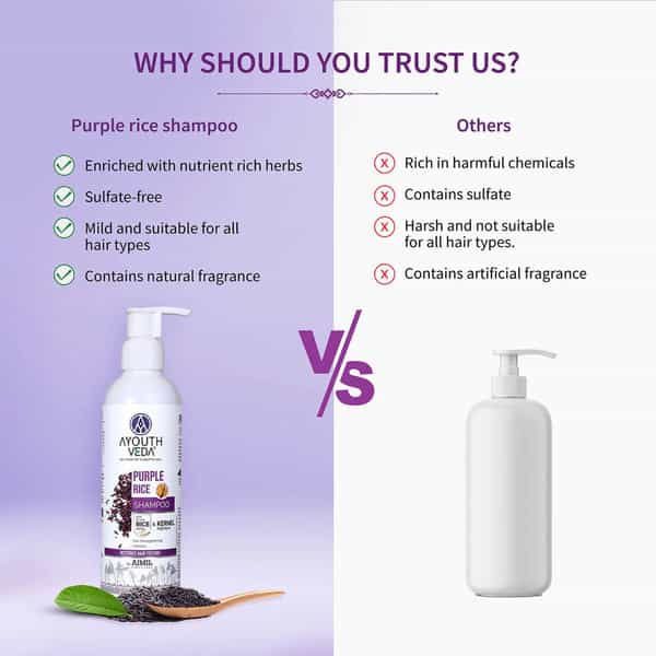 Ayouthveda Purple Rice Shampoo | Rice Water & Kernel Protein To Strengthen & Smoothen Hair 200 Ml