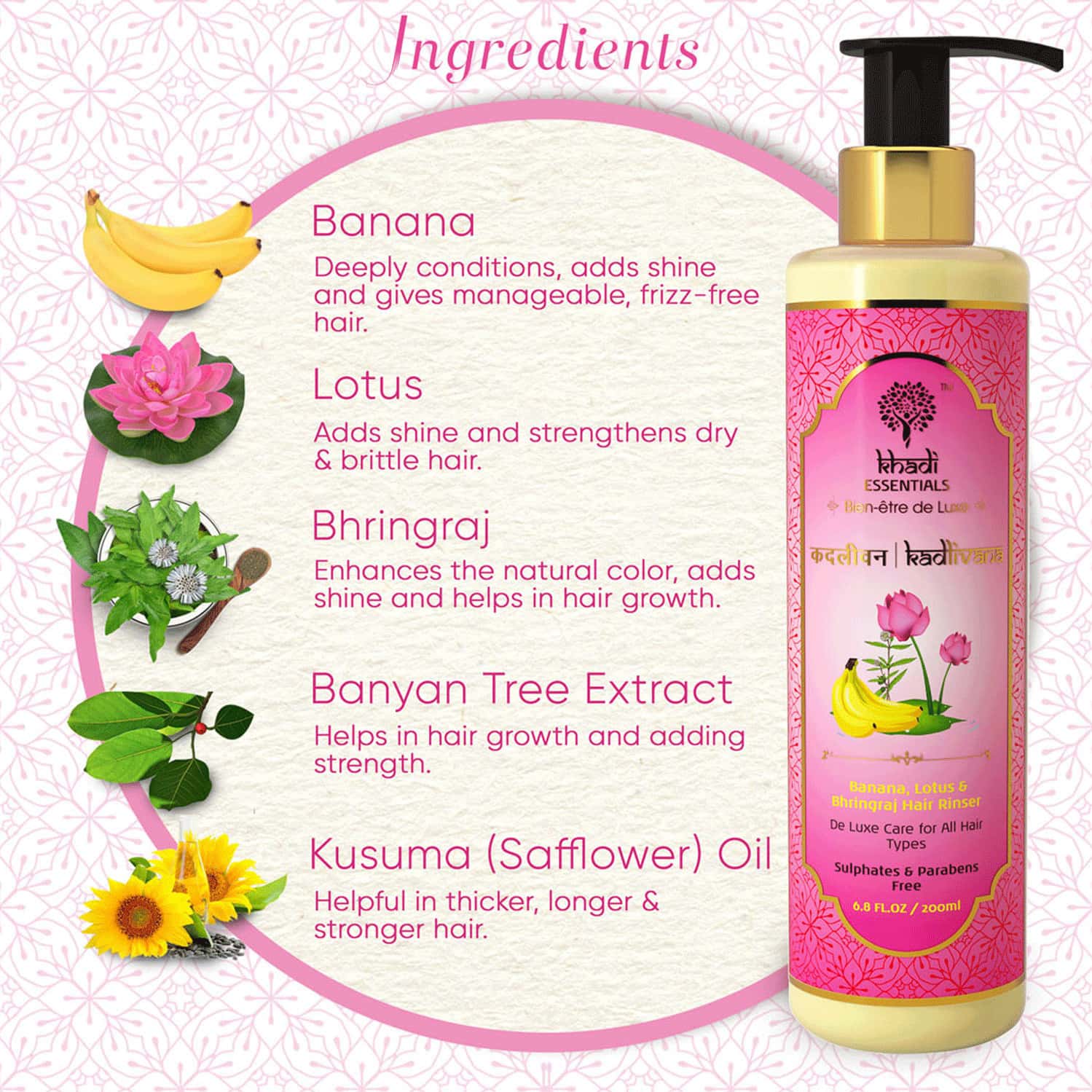 Buy KHADI ESSENTIALS BANANA BHRINGRAJ HAIR SHAMPOO WITH LOTUS ALOE VERA FOR DAMAGED FRIZZY HAIR