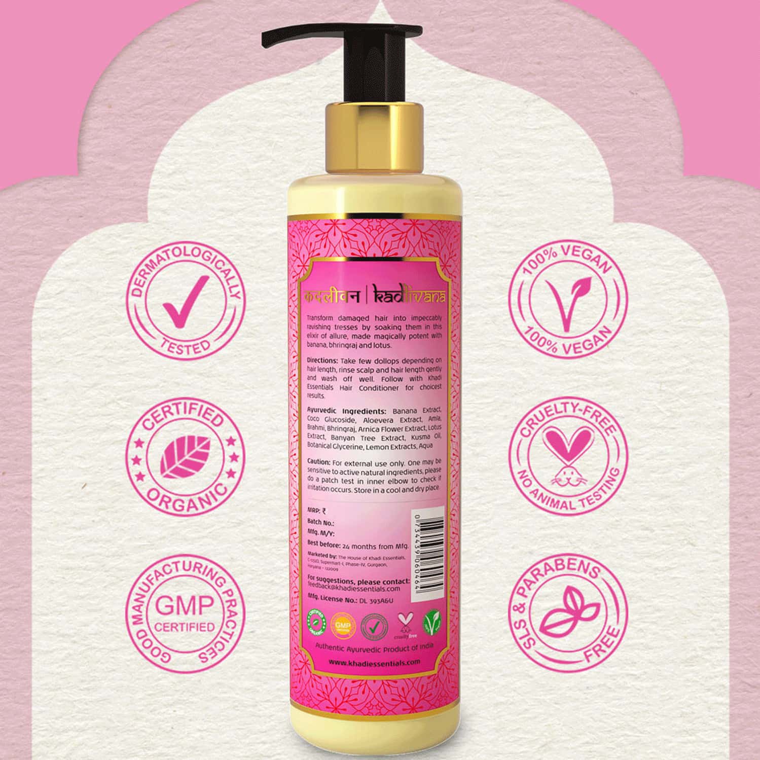 Buy KHADI ESSENTIALS BANANA BHRINGRAJ HAIR SHAMPOO WITH LOTUS ALOE VERA FOR DAMAGED FRIZZY HAIR