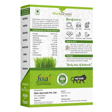 Attar Ayurveda 100% Natural Wheat Grass Powder (100 Gram)
