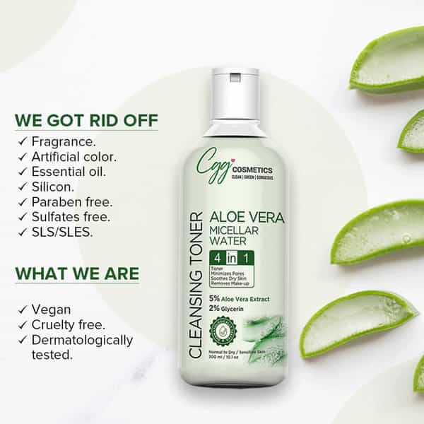 Cgg Cosmetics Aloe Vera Micellar Water - 4 In 1- 300Ml