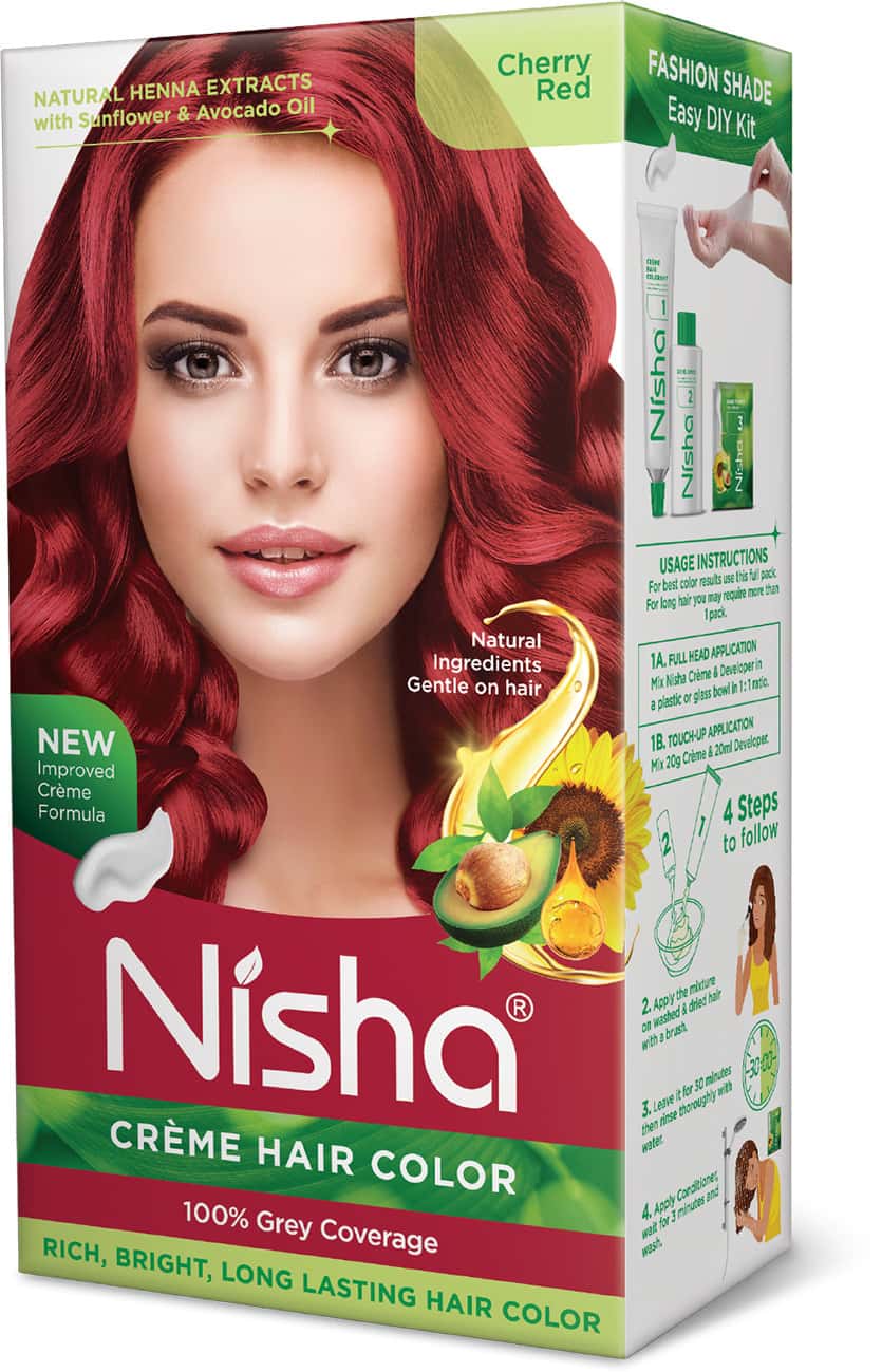 Nisha Creme Hair Color Cherry Red (60gm+60ml+18ml) Ammonia Free Permanent Hair Colour