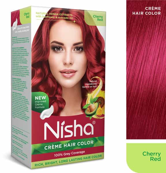 Nisha Creme Hair Color Cherry Red (60Gm+60Ml+18Ml) Ammonia Free Permanent Hair Colour