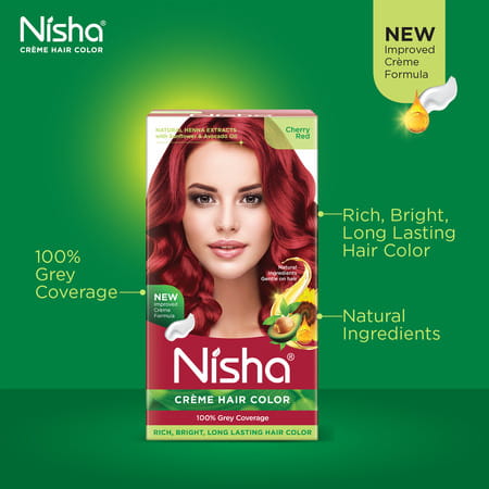 Nisha Creme Hair Color Cherry Red (60gm+60ml+18ml) Ammonia Free Permanent Hair Colour