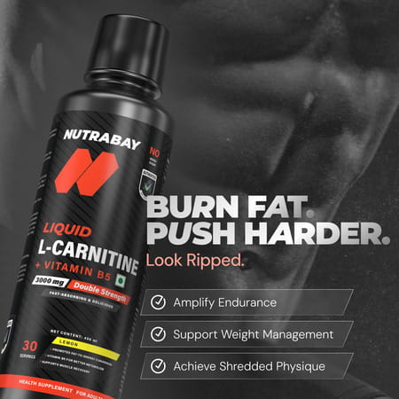 Nutrabay Pro Liquid L-Carnitine With Vitamin B5-450 Ml Lemon | 30 Servings | 3000Mg
