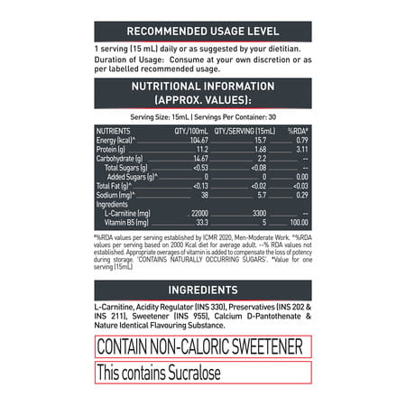 Muscleblaze Liquid L - Carnitine Pro (Key Lime | 450Ml) | 3300Mg L - Carnitine |Triple Strength