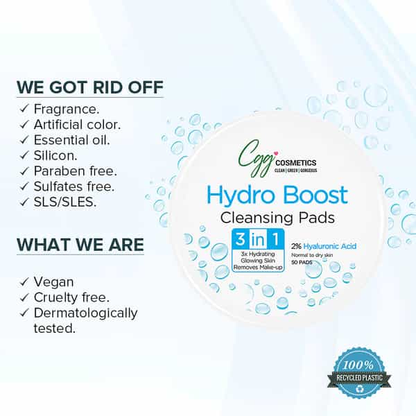 Cgg Cosmetics Hydro Boost Cleansing Pads With Hyaluronic Acid- 50 Pads