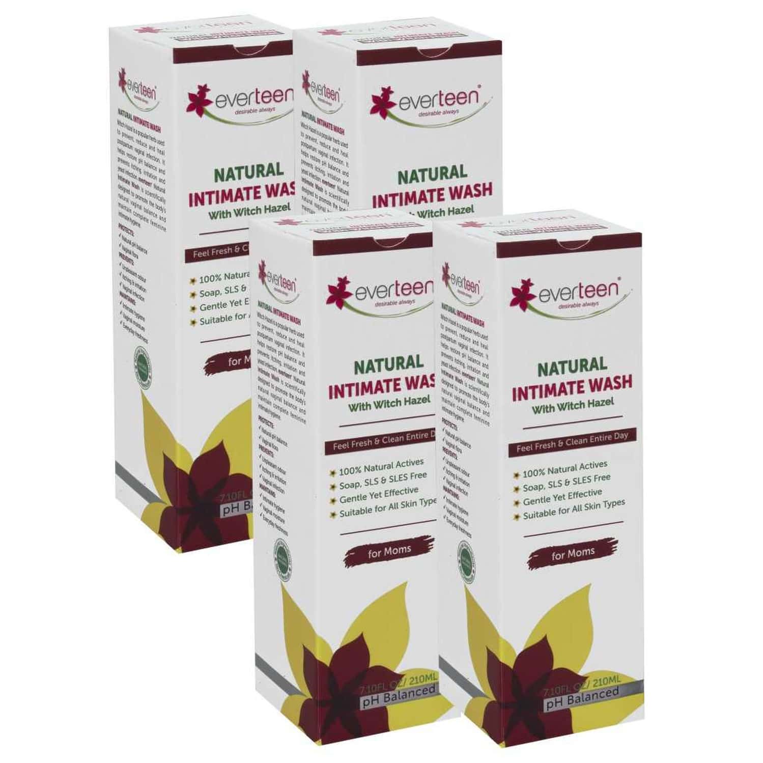 Everteen Witch Hazel Natural Intimate Wash For Intimate Hygiene In Moms 4 Packs (210ml Each)