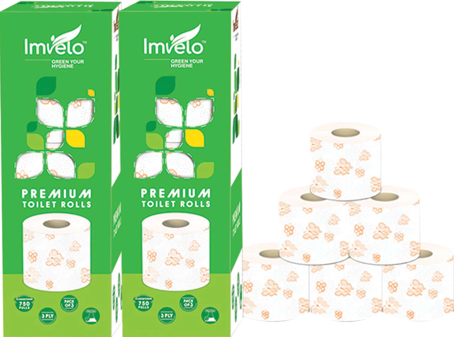 Imvelo 3 Ply Toilet Tissue Paper Roll - 6 Rolls (250 Pulls Per Roll) | Printed Soft Tissue Oba Free