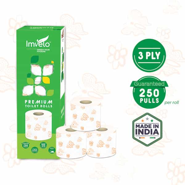 Imvelo 3 Ply Toilet Tissue Paper Roll - 6 Rolls (250 Pulls Per Roll) | Printed Soft Tissue Oba Free