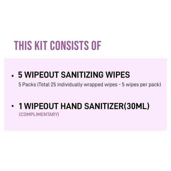 Myglamm Wipeout Sanitizing Wipes (5 Packs Of 5 Wipes ) (Free Wipeout Hand Sanitizer-30Ml)