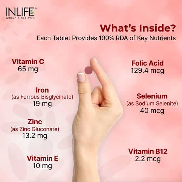 Inlife Chelated Iron With Folic Acid & B12 For Hemoglobin - 60 Tablets