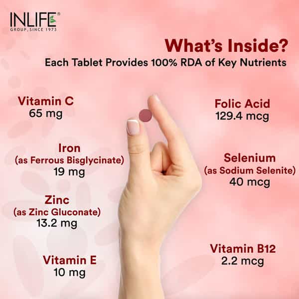Inlife Chelated Iron With Folic Acid & B12 For Hemoglobin - 60 Tablets