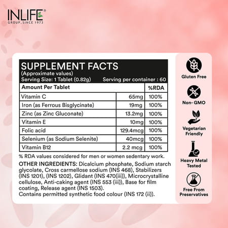 Inlife Iron Folic Acid Supplement (60 Tablets)