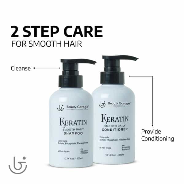 Beauty Garage Professional Keratin Smooth Daily Shampoo 300Ml With Keratin Smooth Conditioner 300Ml