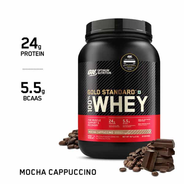 Optimum Nutrition (On) Gold Standard 100% Whey Protein Mocha Cappuccino Flavour Jar Of 907Gm Powder