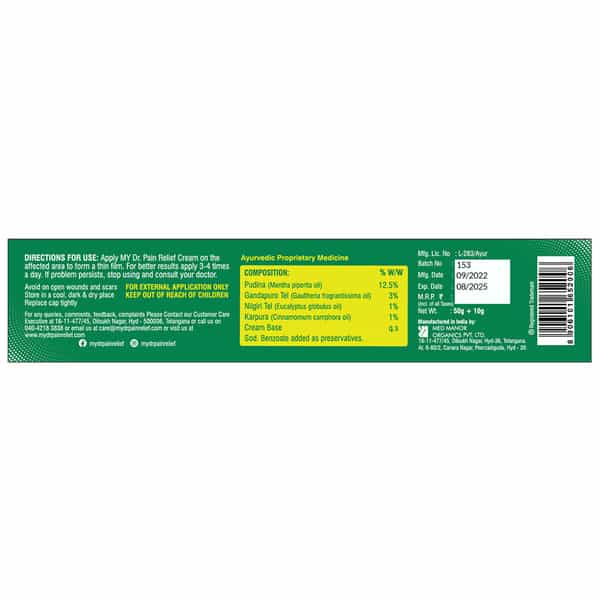 My Dr.pain Relief Cream Instant Relief For Back | Neck | Shoulder & Muscle Pain 100% 60G Pack Of 3
