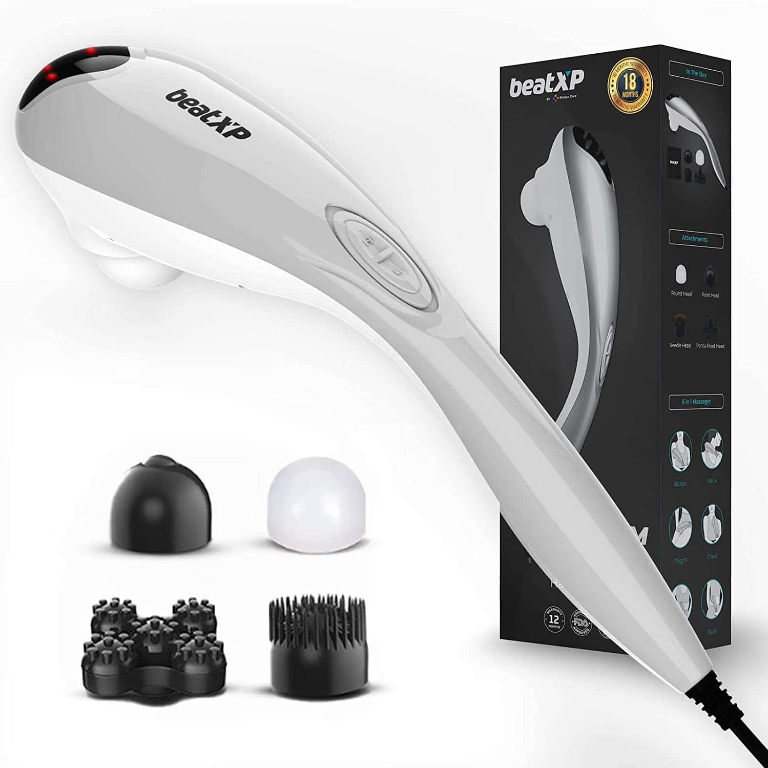 Beatxp Stream Prime Full Body Massager Machine For Pain Relief With 4 Attachments (Metallic Silver)