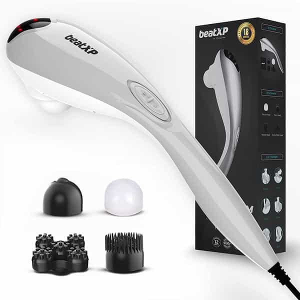 Beatxp Stream Prime Full Body Massager Machine For Pain Relief With 4 Attachments (Metallic Silver)