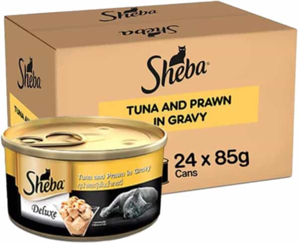 Sheba Deluxe Premium Adult (1+ Years) Wet Cat Food | Tuna And Prawns In Gravy | 85 G (Pack Of 24)
