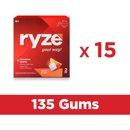 Ryze Nicotine Gum 2mg |Fruit Blast| 9 Gums Each X Smoking Cessations (Pack Of 15)